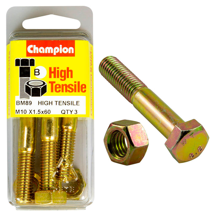 Champion High Tensile Bolt & Nut Pack [M10 x 1.5 x 60mm] - BM89