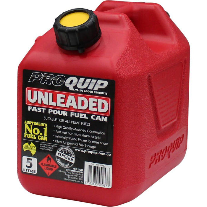 5 Litre Red Plastic Unleaded Fuel / Jerry Can with Pourer - 0957