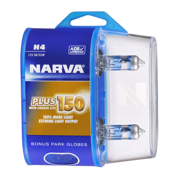 Narva 12V H4 60/55W Plus 150 Globes (Twin Pack) - 48382BL2