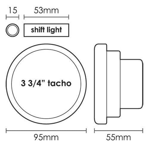 SAAS - 3 3/4 inch Tachometer- Black face SG-TAC334B-SGTAC334B-SAAS-A1 Autoparts Niddrie