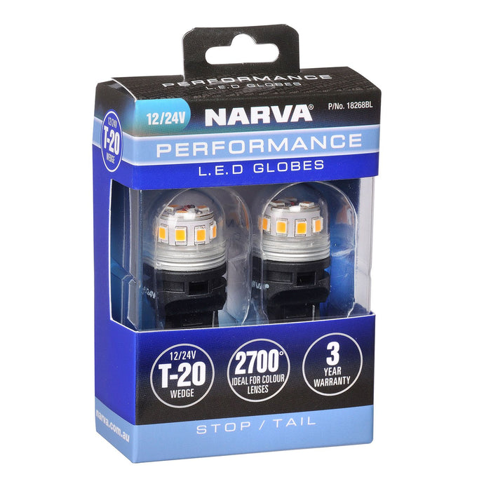 12V T20 W21/5W Wedge LED Globes (2700K) - 18268BL