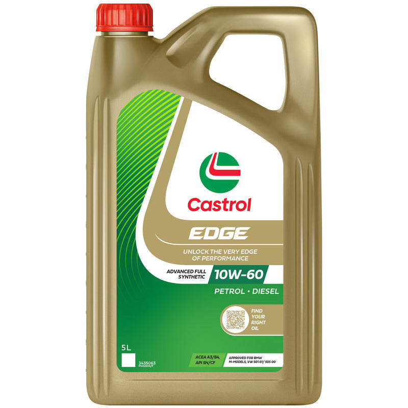 A 5 litre bottle of Castrol Edge 10W-60 engine oil.