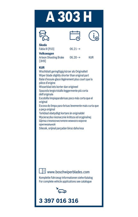 Bosch Rear Wiper Blade - A303H