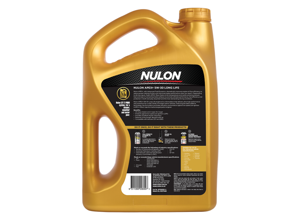 Nulon Apex+ 5W30 Long Life Engine Oil - 5 Litre