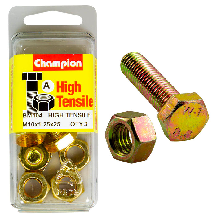Champion High Tensile Bolt & Nut Pack [M10 X 1.25 X 25mm] - BM104
