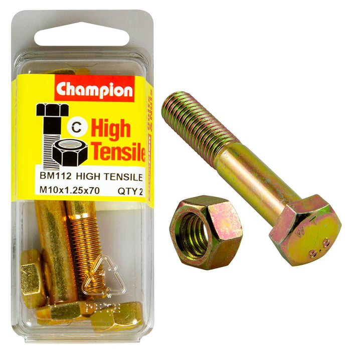 Champion High Tensile Bolt & Nut Pack [M10 x 1.25 x 70mm] - BM112