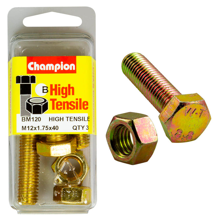 Champion High Tensile Bolt & Nut Pack [M12 x 1.75 x 40mm] - BM120