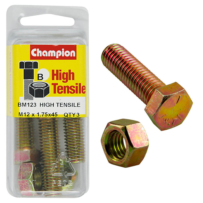 Champion High Tensile Bolt & Nut Pack [M12 x 1.75 x 45mm] - BM123