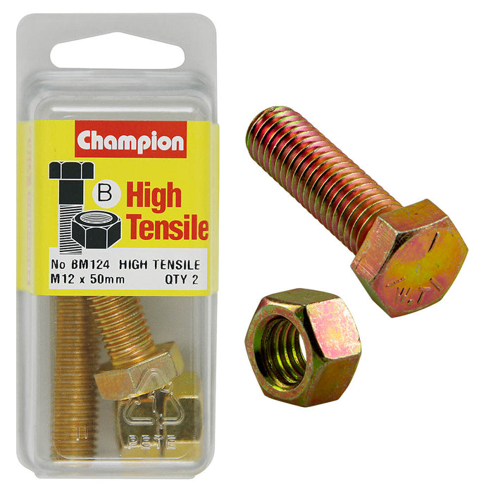 Champion High Tensile Bolt & Nut Pack [M12 x 50mm] - BM124