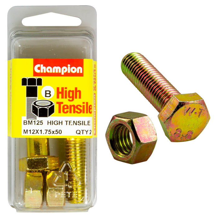 Champion High Tensile Bolt & Nut Pack [M12 x 1.75 x 50mm] - BM125