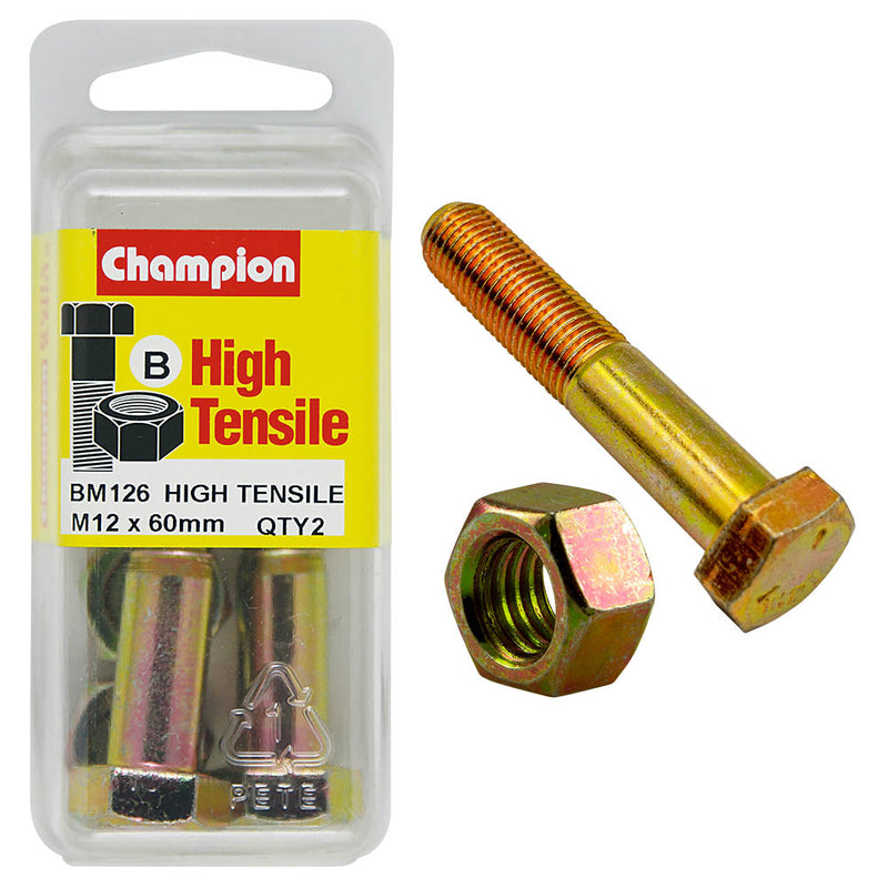 Champion High Tensile Bolt & Nut Pack [M12 x 60mm] - BM126