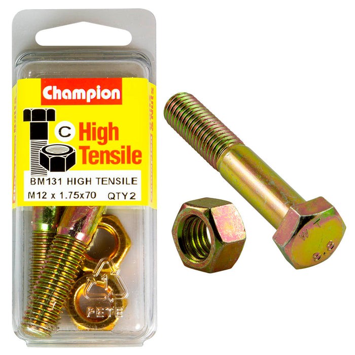 Champion High Tensile Bolt & Nut Pack [M12 x 1.75 x 70mm] - BM131