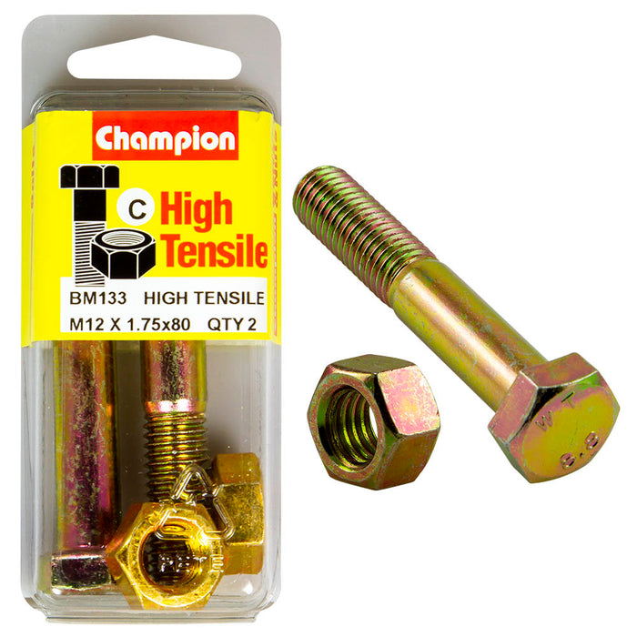 Champion High Tensile Bolt & Nut Pack [M12 x 1.75 x 80mm] - BM133