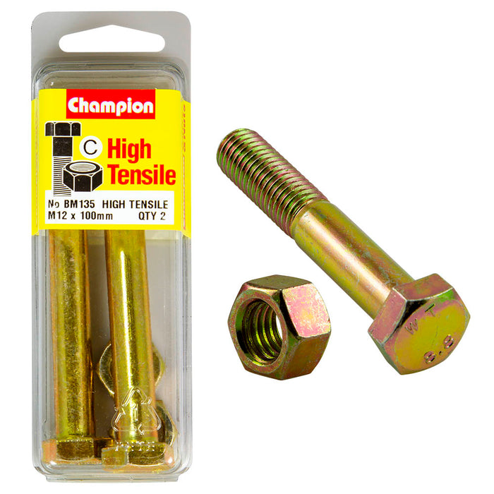 Champion High Tensile Bolt & Nut Pack [M12 x 100mm] - BM135