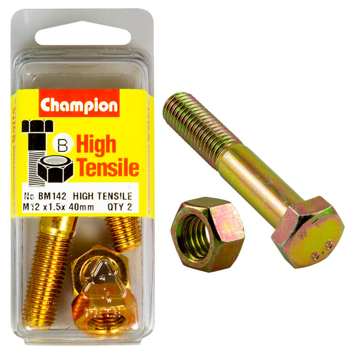 Champion High Tensile Bolt & Nut Pack [M12 x 1.5 x 40mm] - BM142