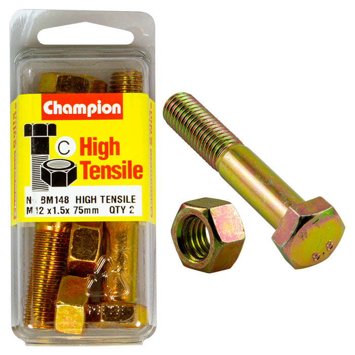 Champion High Tensile Bolt & Nut Pack [M12 x 1.5 x 75mm] - BM148