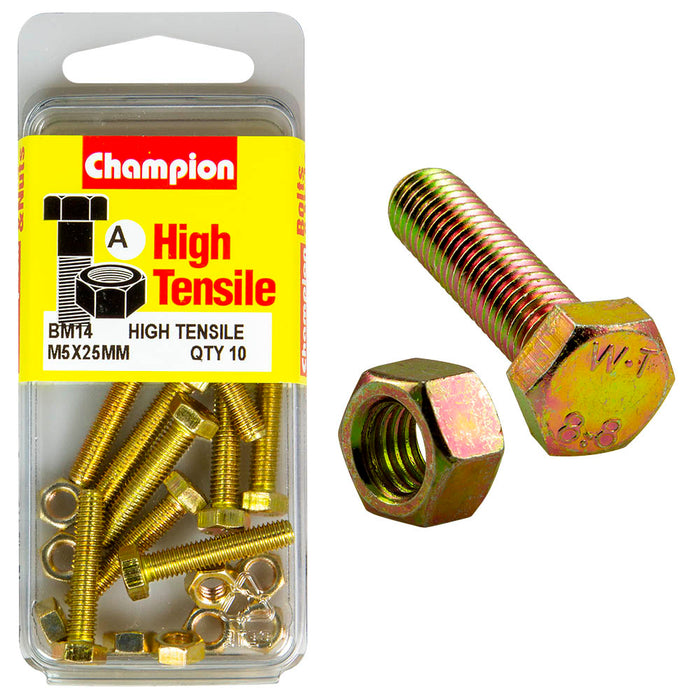 Champion High Tensile Bolt & Nut Pack [M5 x 25mm] - BM14