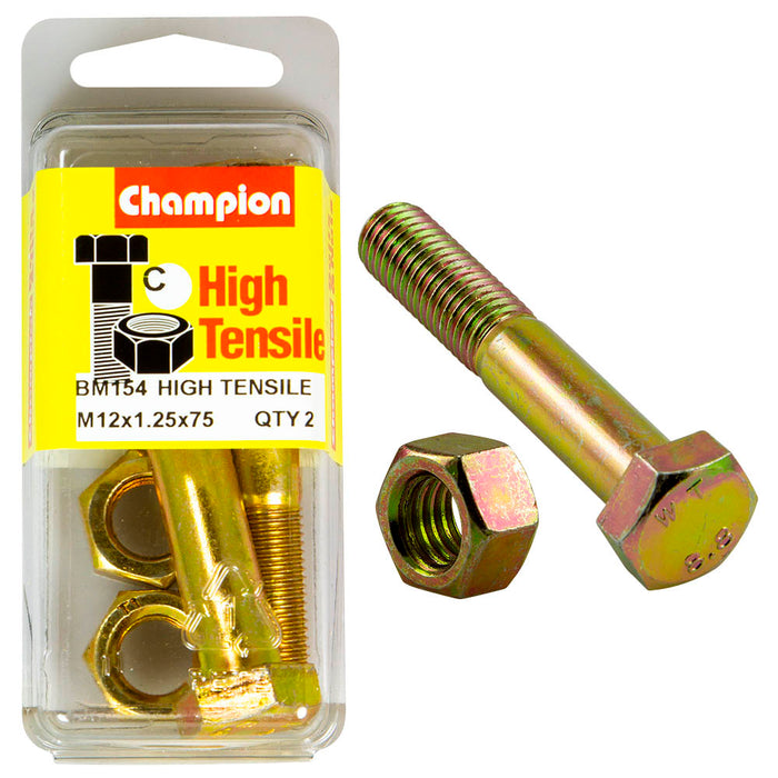 Champion High Tensile Bolt & Nut Pack [M12 x 1.25 x 75mm] - BM154
