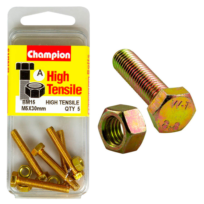 Champion High Tensile Bolt & Nut Pack [M5 x 30mm] - BM15