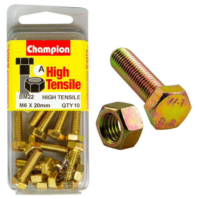Champion High Tensile Bolt & Nut Pack [M6 x 20mm] - BM22