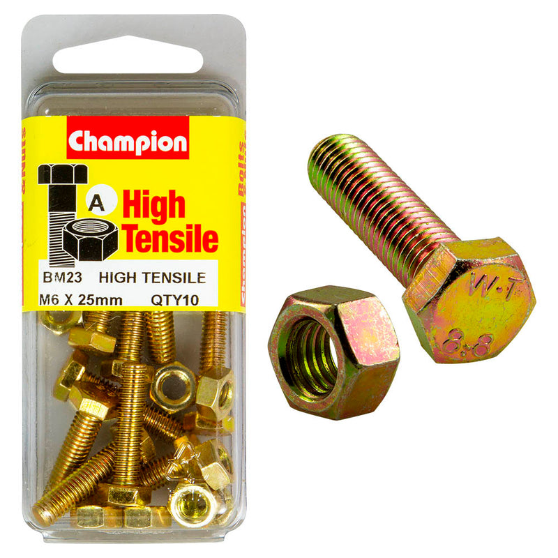 Champion High Tensile Bolt & Nut Pack [M6 x 25mm] - BM23