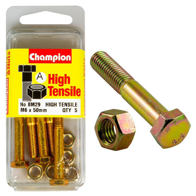 Champion High Tensile Bolt & Nut Pack [M6 x 50mm] - BM29
