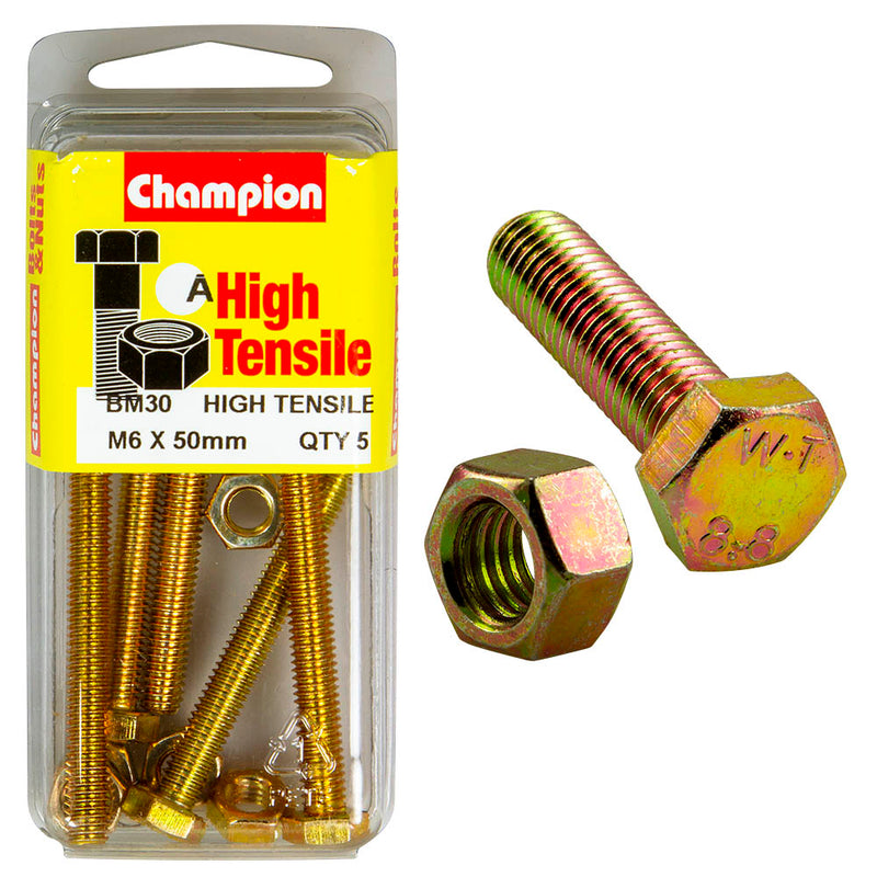 Champion High Tensile Bolt & Nut Pack [M6 x 50mm] - BM30