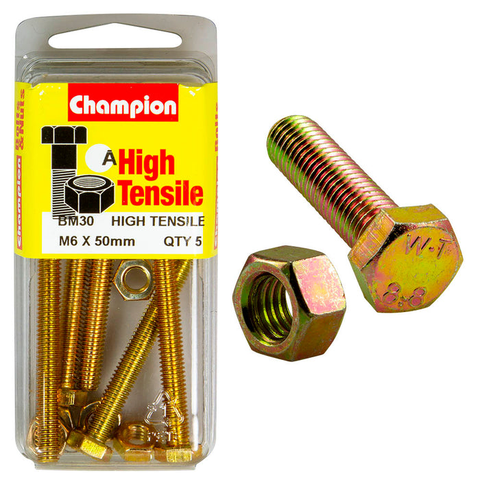 Champion High Tensile Bolt & Nut Pack [M6 x 50mm] - BM30
