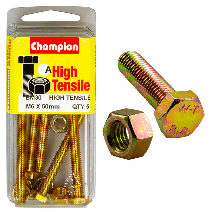 Champion High Tensile Bolt & Nut Pack [M6 x 50mm] - BM30