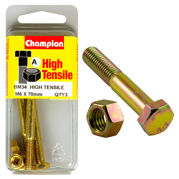 Champion High Tensile Bolt & Nut Pack [M6 x 70mm] - BM34