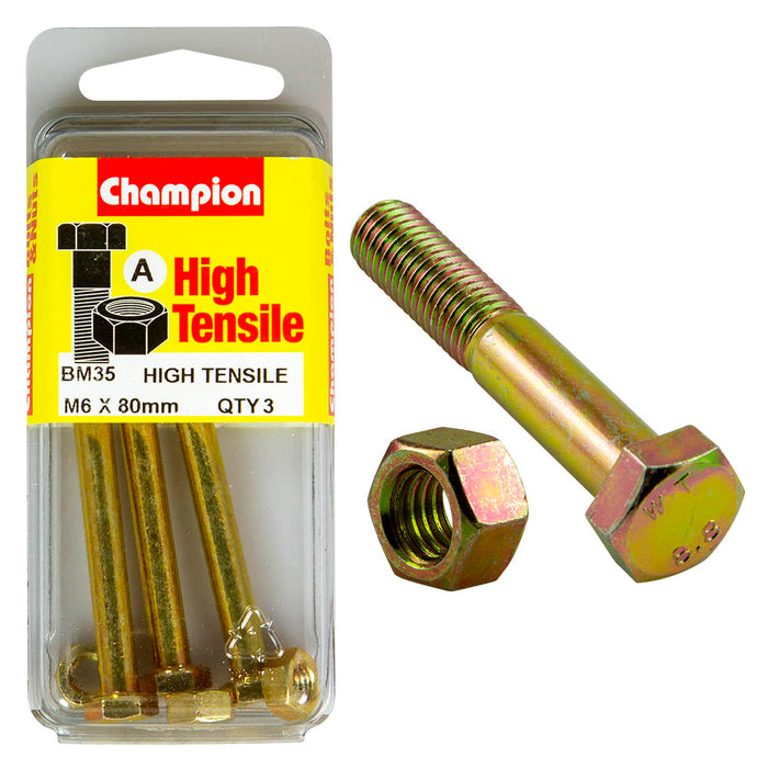 Champion High Tensile Bolt & Nut Pack [M6 x 80mm] - BM35