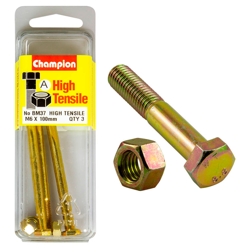 Champion High Tensile Bolt & Nut Pack [M6 x 100mm] - BM37