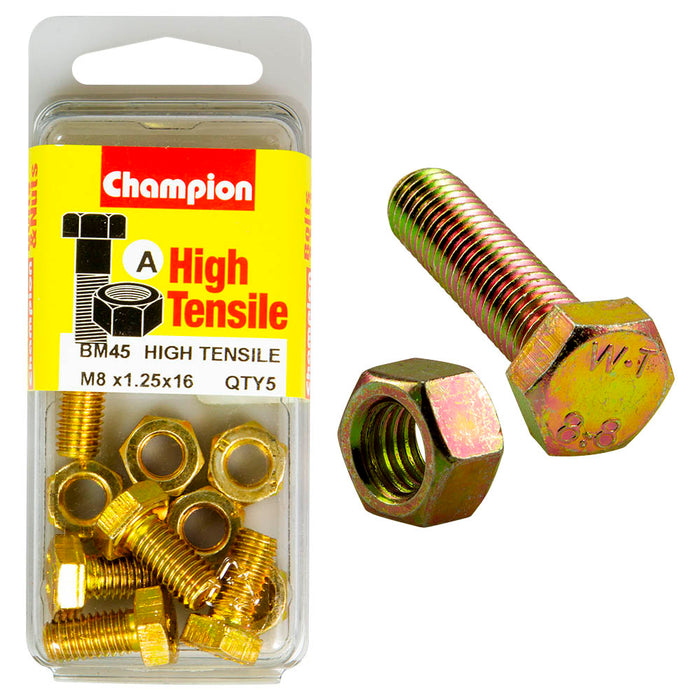 Champion High Tensile Bolt & Nut Pack [M8 x 1.25 x 16mm] - BM45