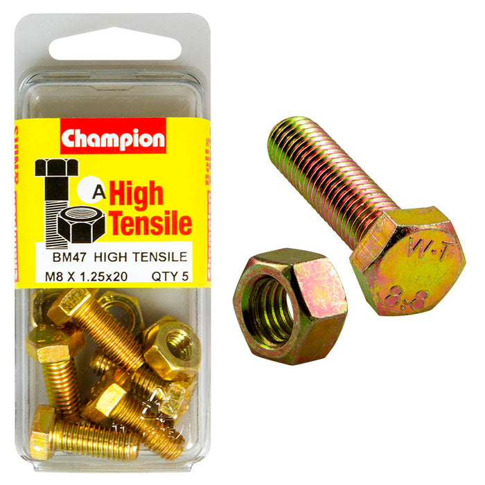 Champion High Tensile Bolt & Nut Pack [M8 x 1.25 x 20mm] - BM47
