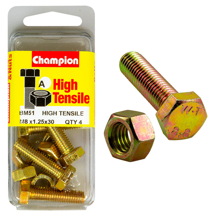 Champion High Tensile Bolt & Nut Pack [M8 x 1.25 x 30mm] - BM51