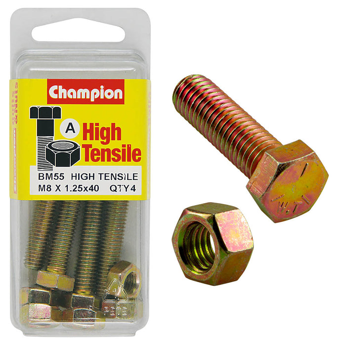 Champion High Tensile Bolt & Nut Pack [M8 x 1.25 x 40mm] - BM55