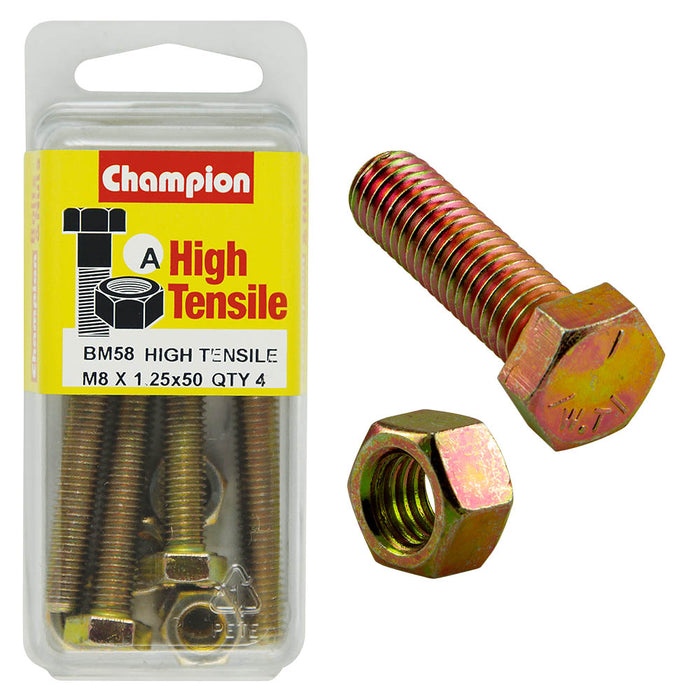 Champion High Tensile Bolt & Nut Pack [M8 x 1.25 x 50mm] - BM58