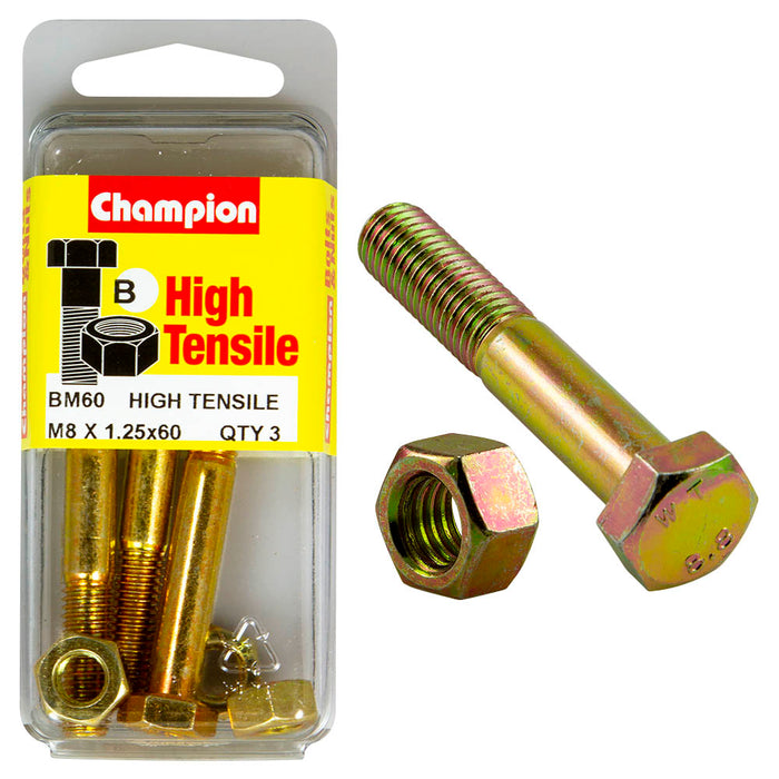 Champion High Tensile Bolt & Nut Pack [M8 x 1.25 x 60mm] - BM60