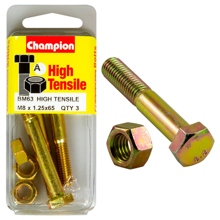 Champion High Tensile Bolt & Nut Pack [M8 x 1.25 x 65mm] - BM63