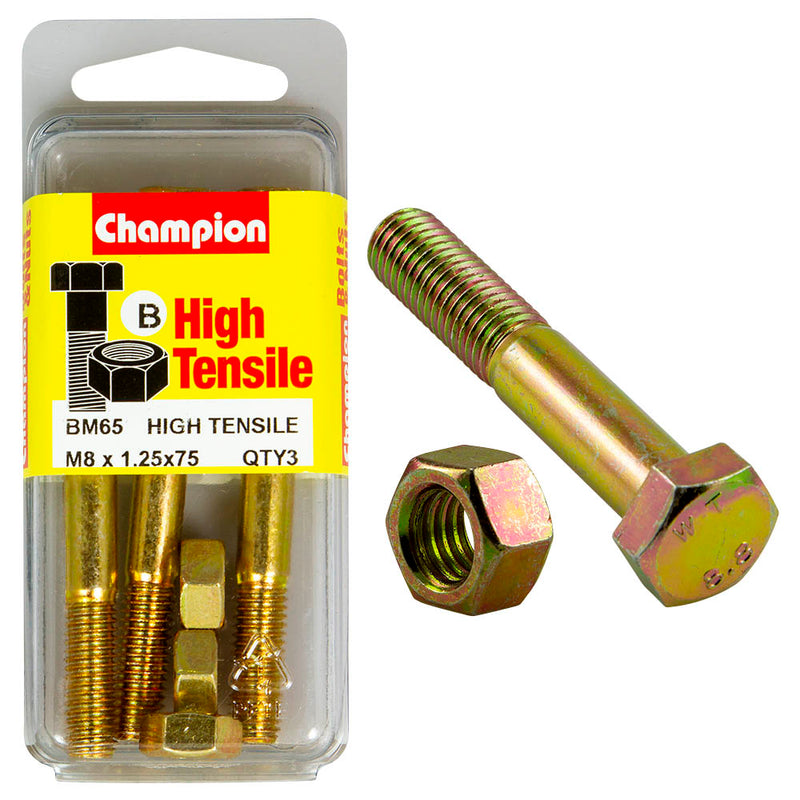 Champion High Tensile Bolt & Nut Pack [M8 x 1.25 x 75mm] - BM65