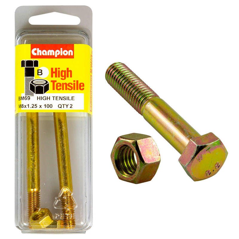 Champion High Tensile Bolt & Nut Pack [M8 x 1.25 x 100mm] - BM69