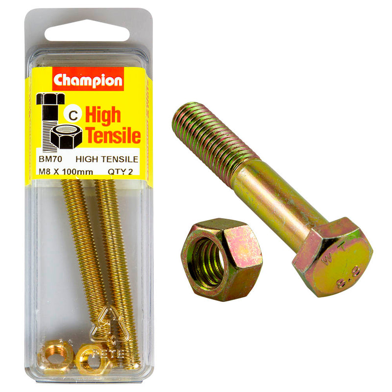 Champion High Tensile Bolt & Nut Pack [M8 x 100mm] - BM70