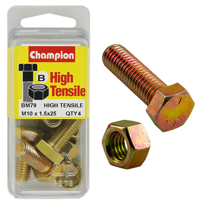 Champion High Tensile Bolt & Nut Pack [M10 x 1.5 x 25mm] - BM79