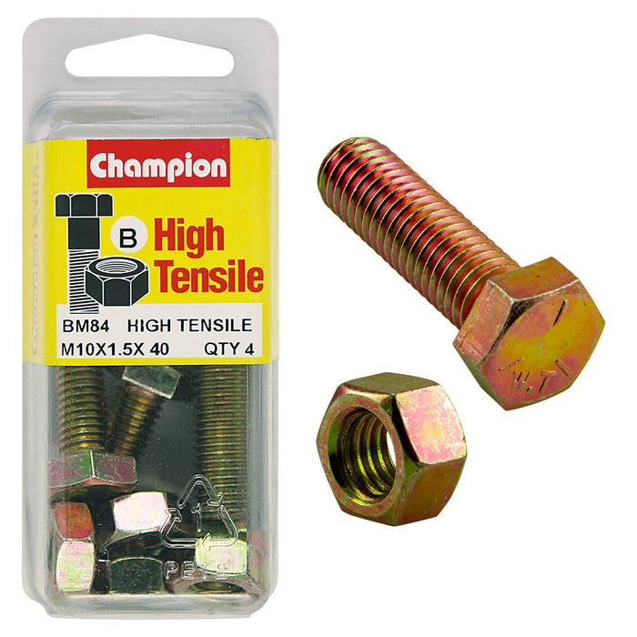 Champion High Tensile Bolt & Nut Pack [M10 x 1.5 x 40mm] - BM84