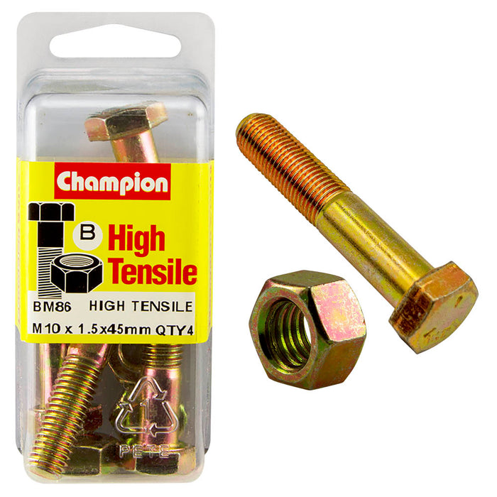 Champion High Tensile Bolt & Nut Pack [M10 x 1.5 x 45mm] - BM86