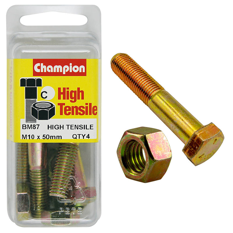 Champion High Tensile Bolt & Nut Pack [M10 X 50mm] - BM87
