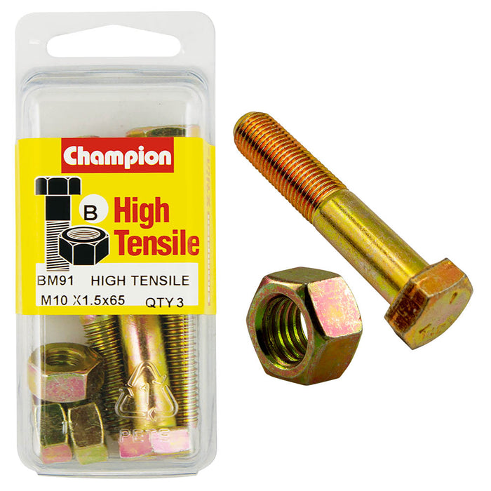 Champion High Tensile Bolt & Nut Pack [M10 x 1.5 x 65mm] - BM91