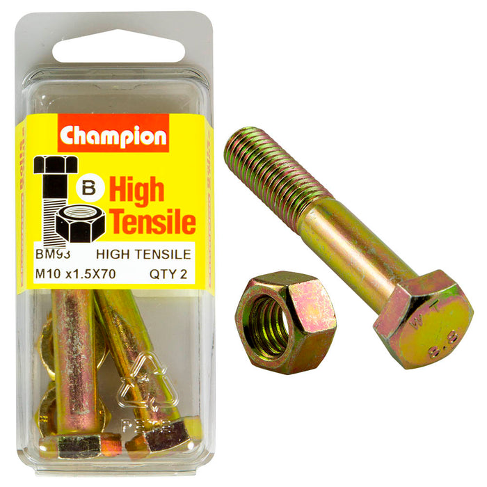 Champion High Tensile Bolt & Nut Pack [M10 x 1.5 x 70mm] - BM93