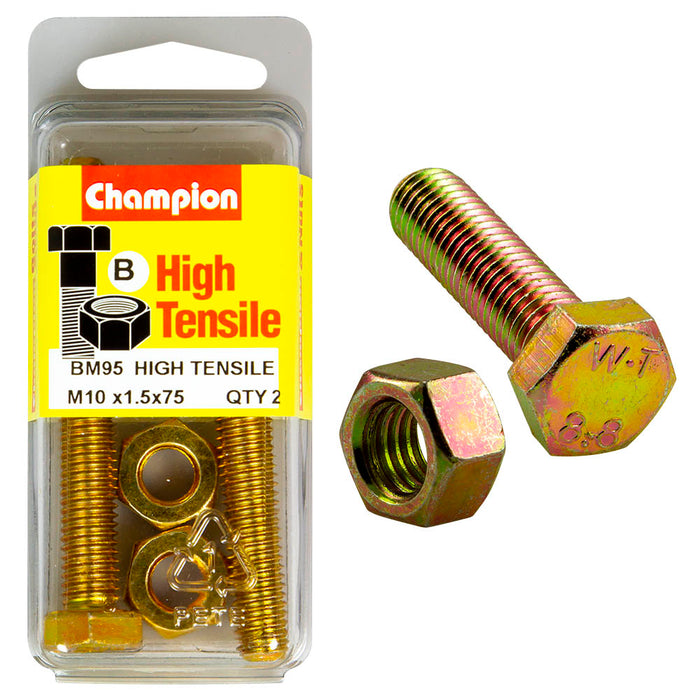 Champion High Tensile Bolt & Nut Pack [M10 x 1.5 x 75mm] - BM95