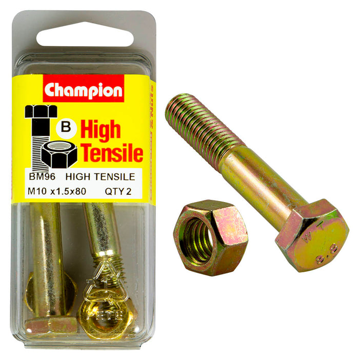 Champion High Tensile Bolt & Nut Pack [M10 x 1.5 x 80mm] - BM96